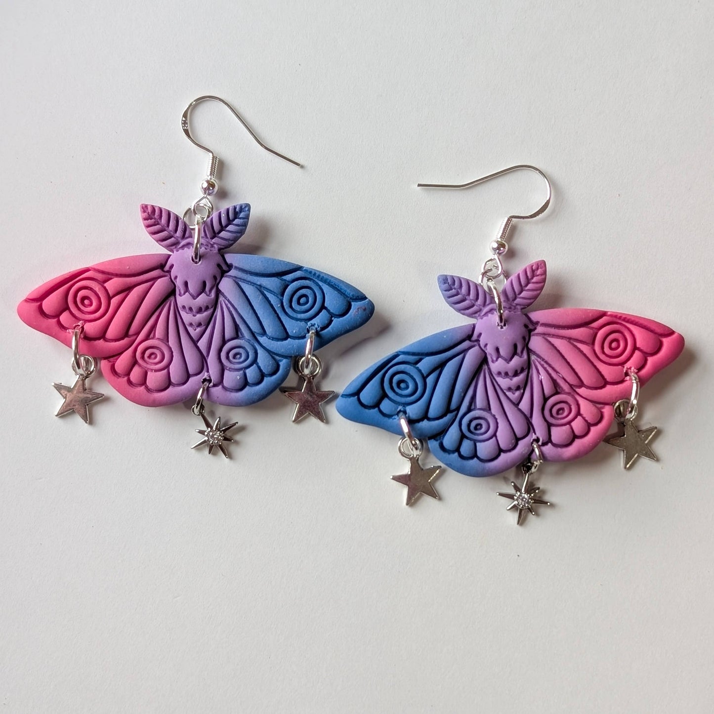 Luxe Trauma - Bisexual pride moth dangle earrings silver