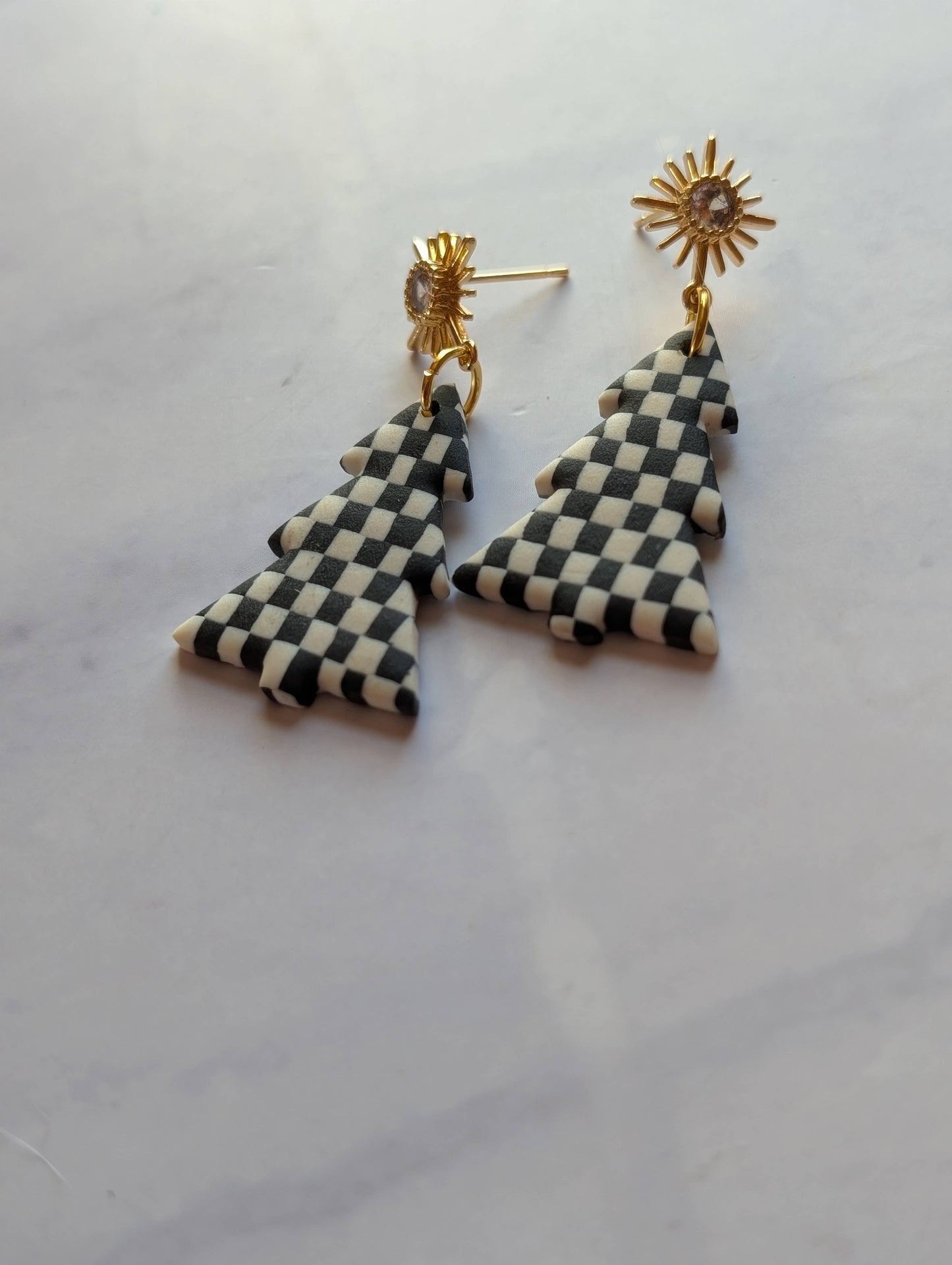 Winter checkerboard tree earrings jewelry cute