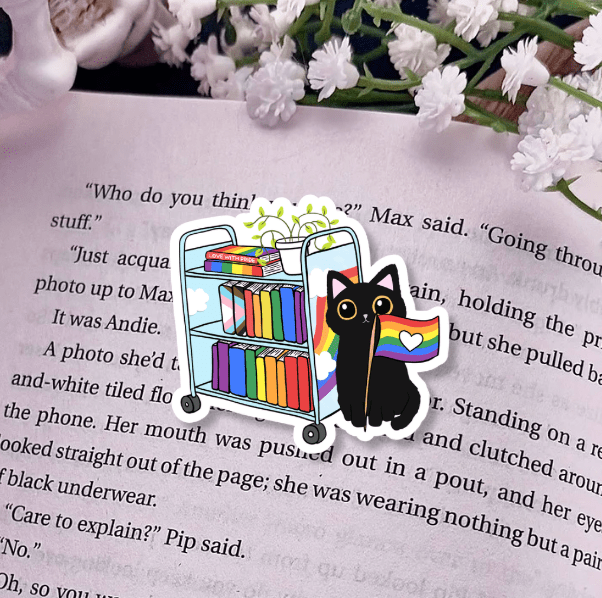 Awfullynerdy.co - Pride Cat Library Cart Laminated Sticker