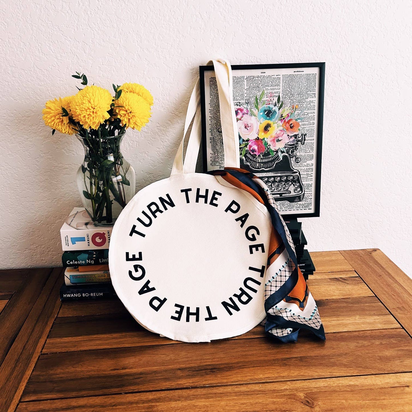 The Storyline Styles - Turn the Page Circle Tote, Canvas Tote Bag