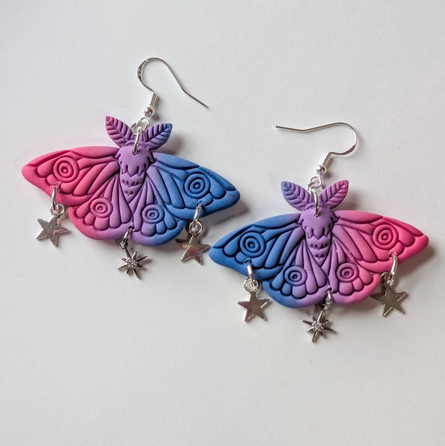Luxe Trauma - Bisexual pride moth dangle earrings silver