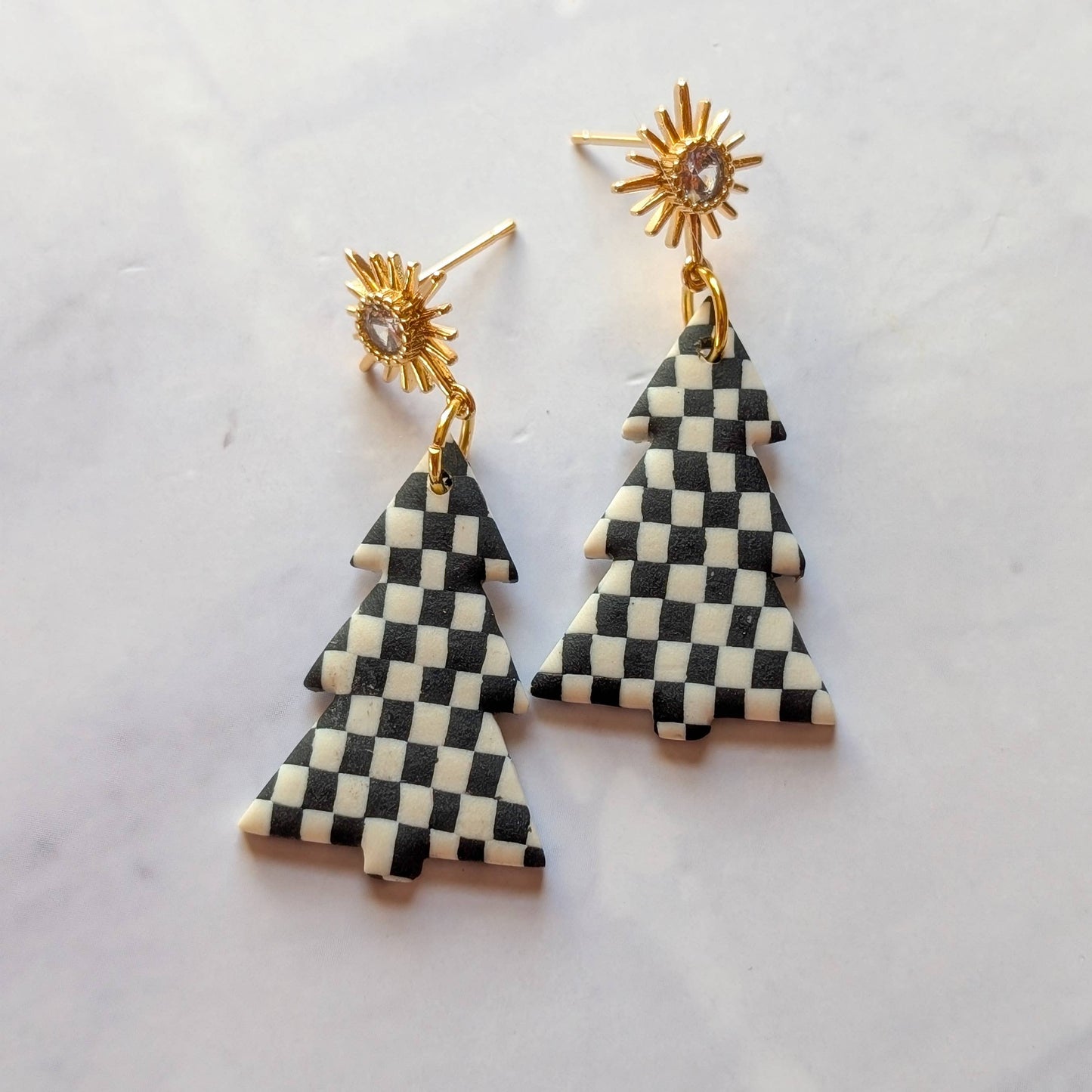 Winter checkerboard tree earrings jewelry cute