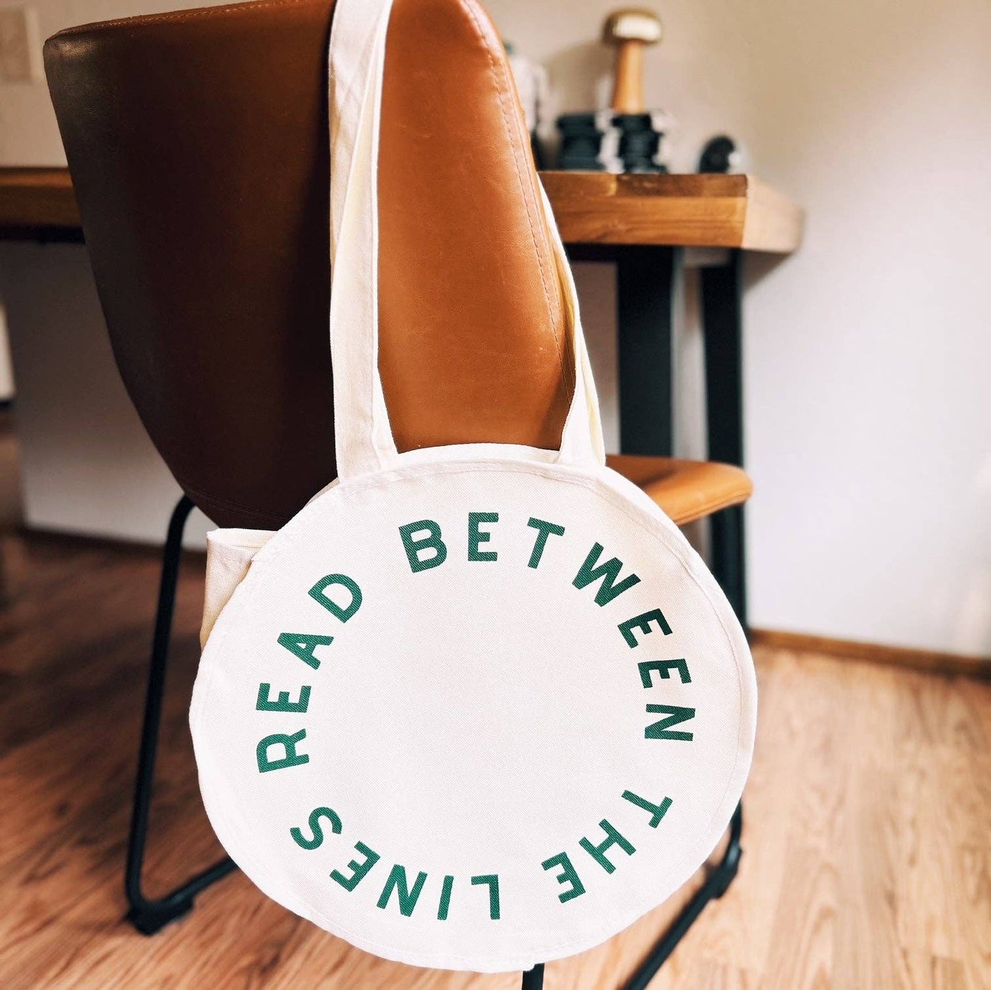 Read Between the Lines Circle Tote, Totes, Canvas, Book bag