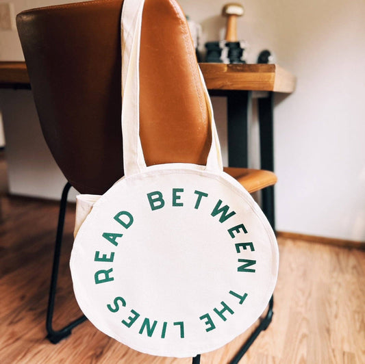 Read Between the Lines Circle Tote, Totes, Canvas, Book bag