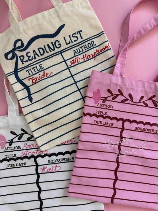 Well Versed Goods - Bookish Canvas Totes | Reading List | Library Card