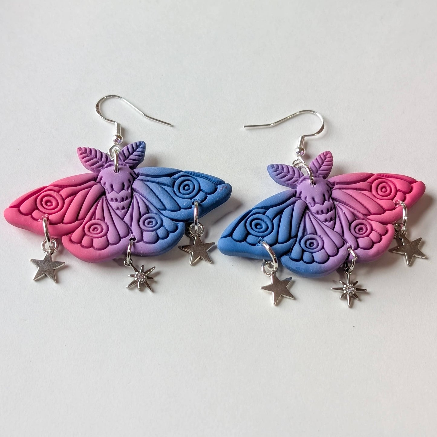Luxe Trauma - Bisexual pride moth dangle earrings silver